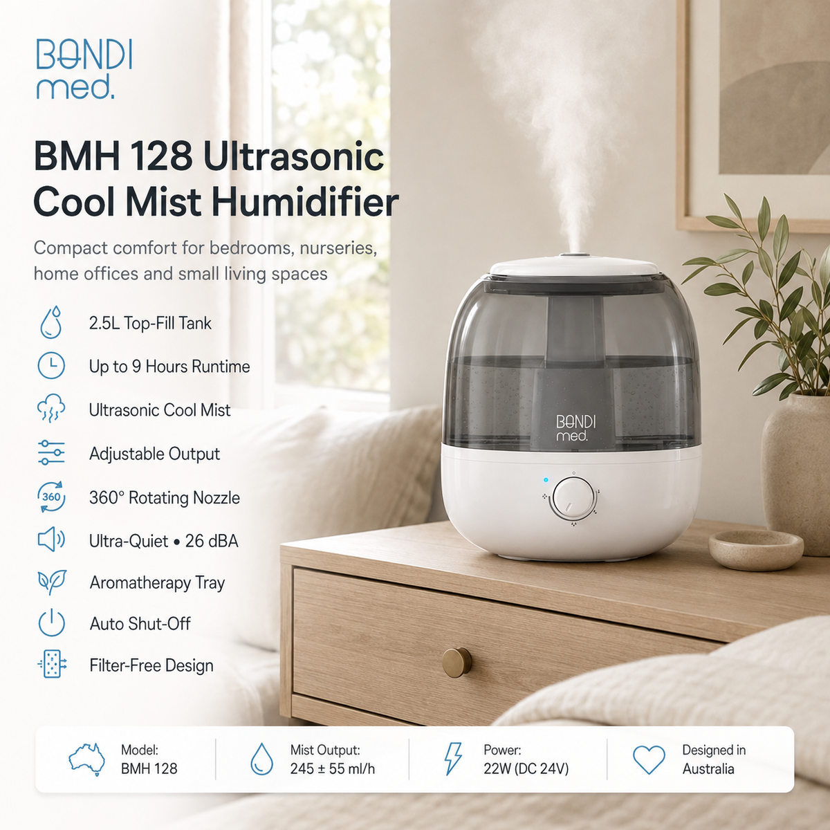 Ultrasonic Cool Mist Humidifier 2.5L